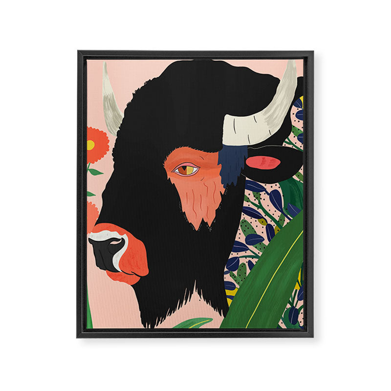 Floral Bison Framed Canvas Print Gallery Image 3