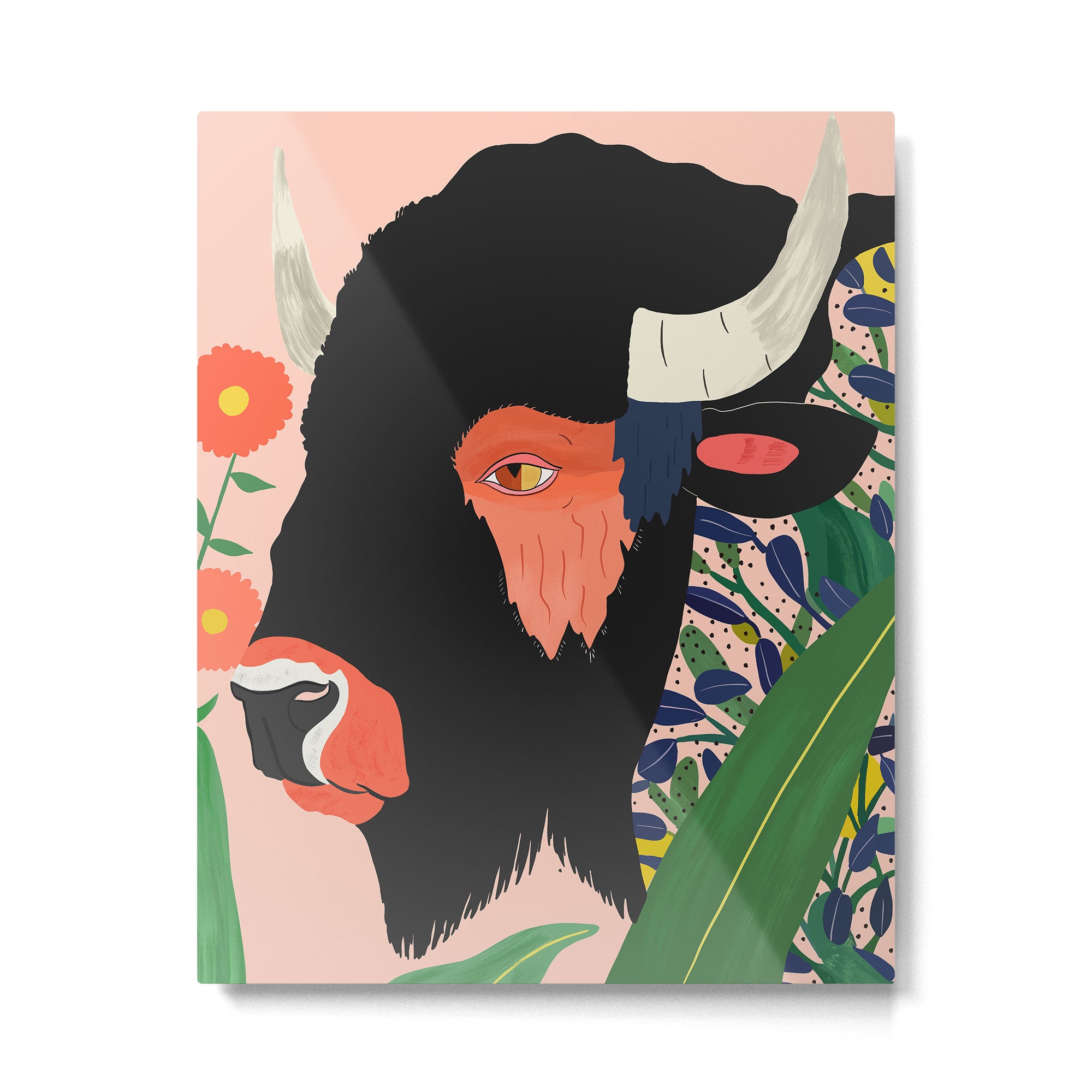 Floral Bison Metal Print Gallery Image 4