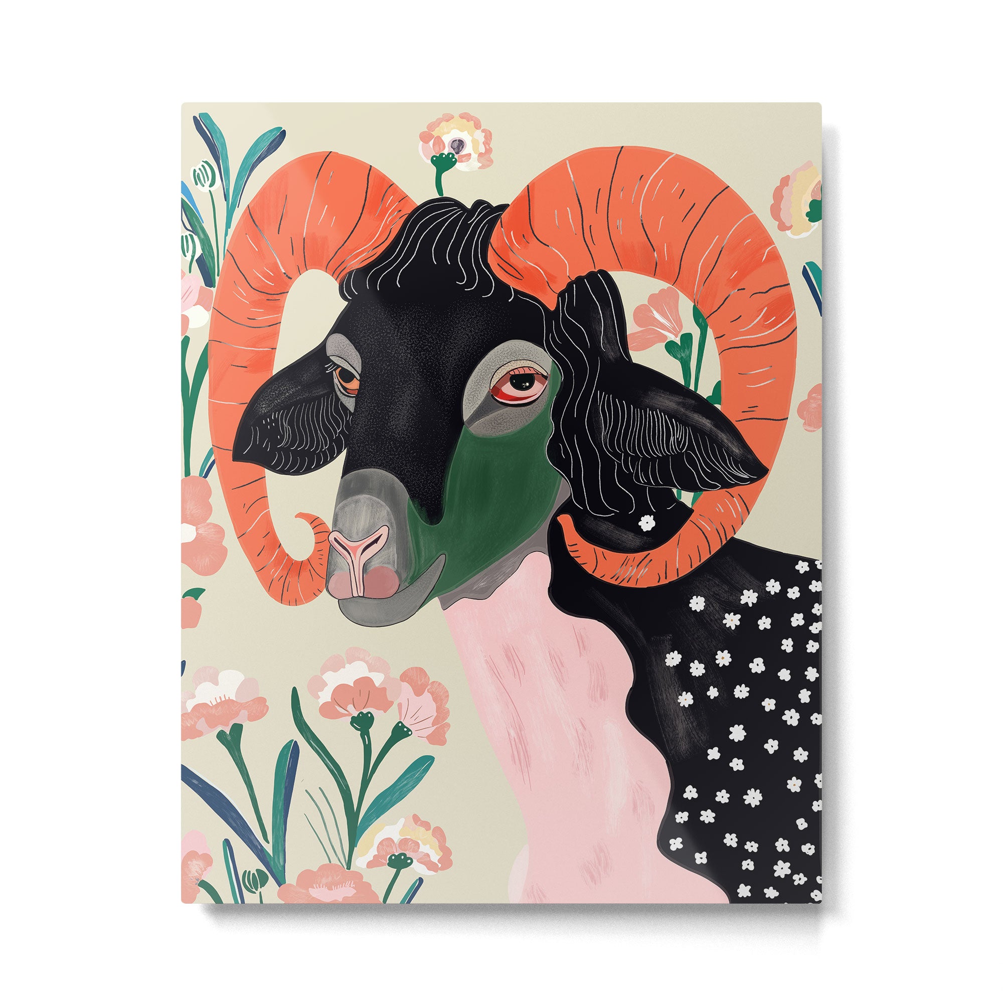 Floral Ram Metal Print Gallery Image 4