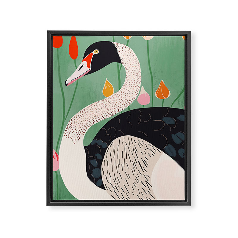 Swan in Flowers Framed Canvas Print Gallery Image 6