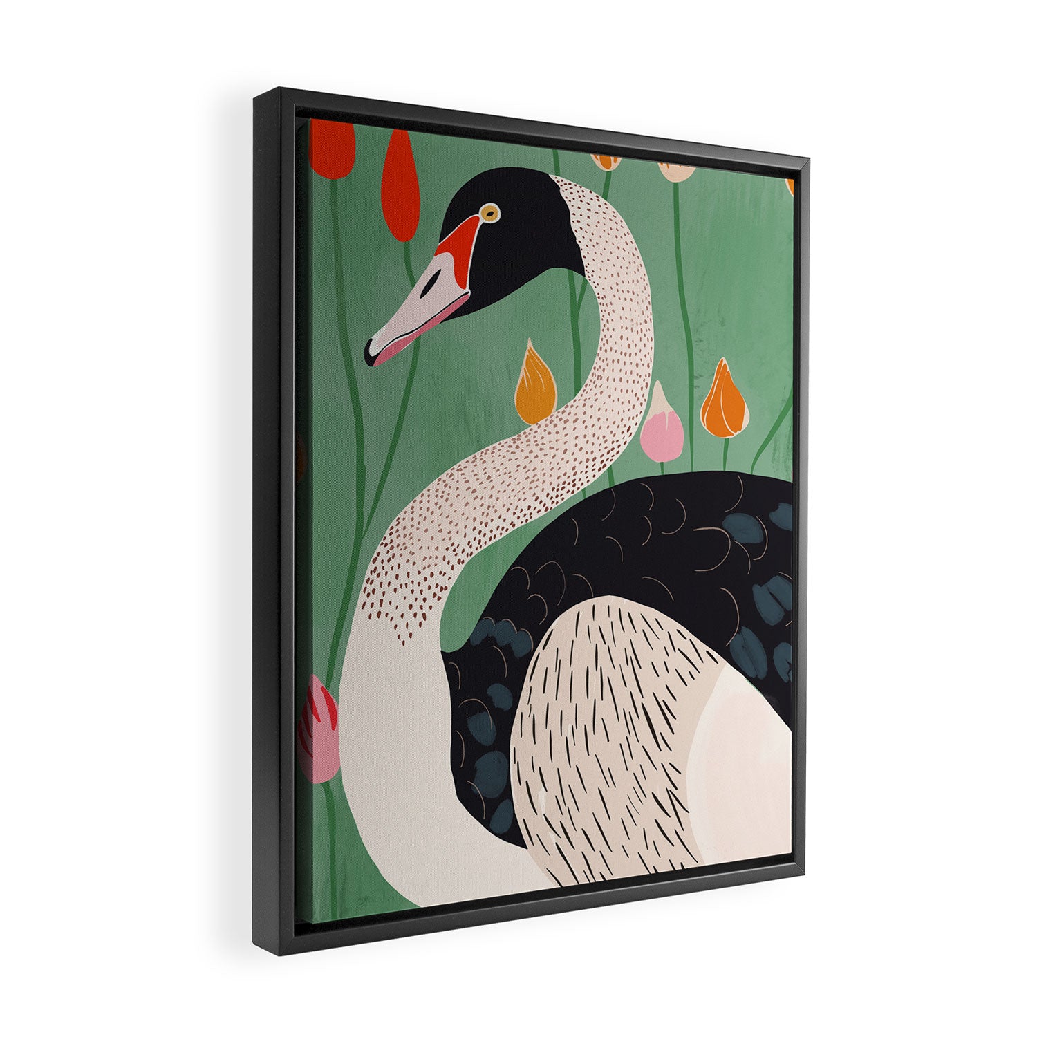 Swan in Flowers Framed Canvas Print Gallery Image 2