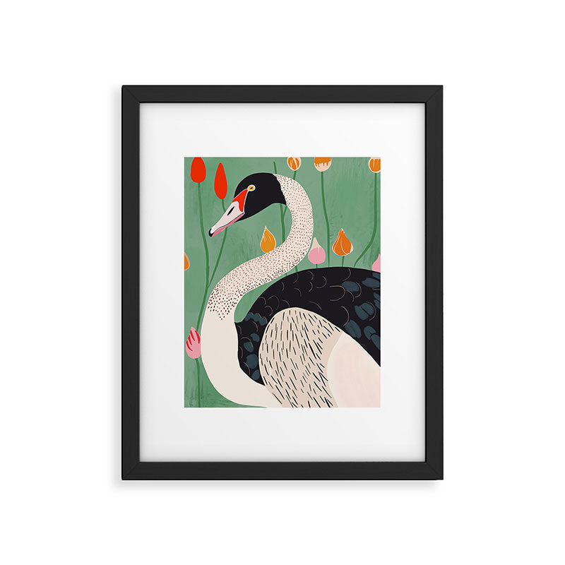 Swan in Flowers Framed Art Print Gallery Image 5