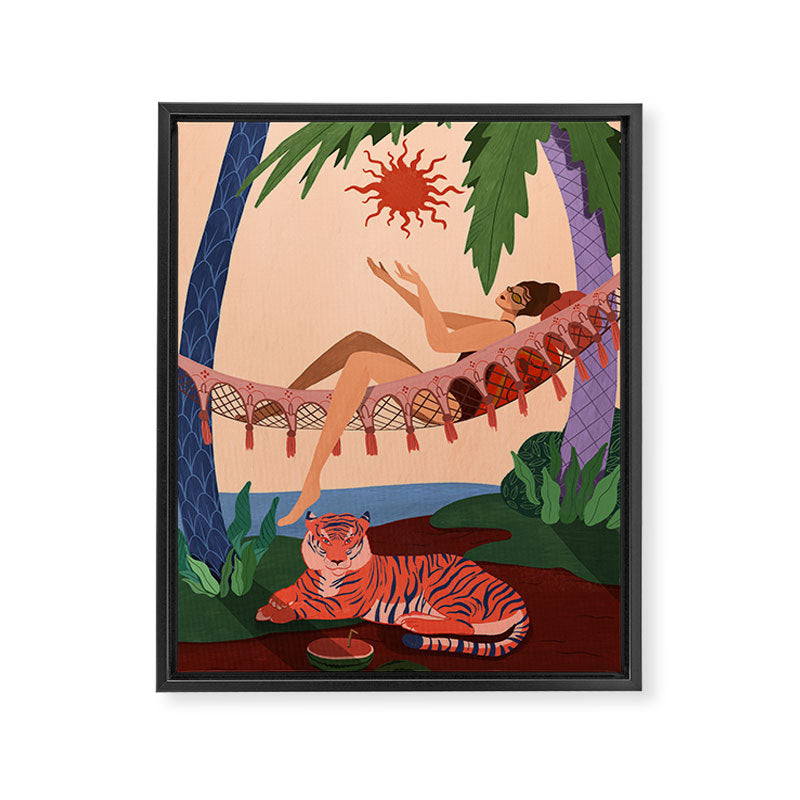 At the Beach with my Tiger Framed Canvas Print Gallery Image 6