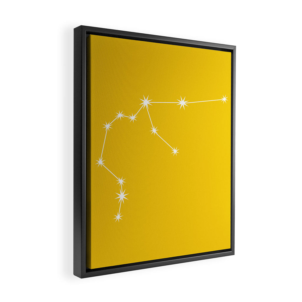 Aquarius Zodiac Star Constellation Line Art Bright Yellow Framed Canvas Print Gallery Image 2