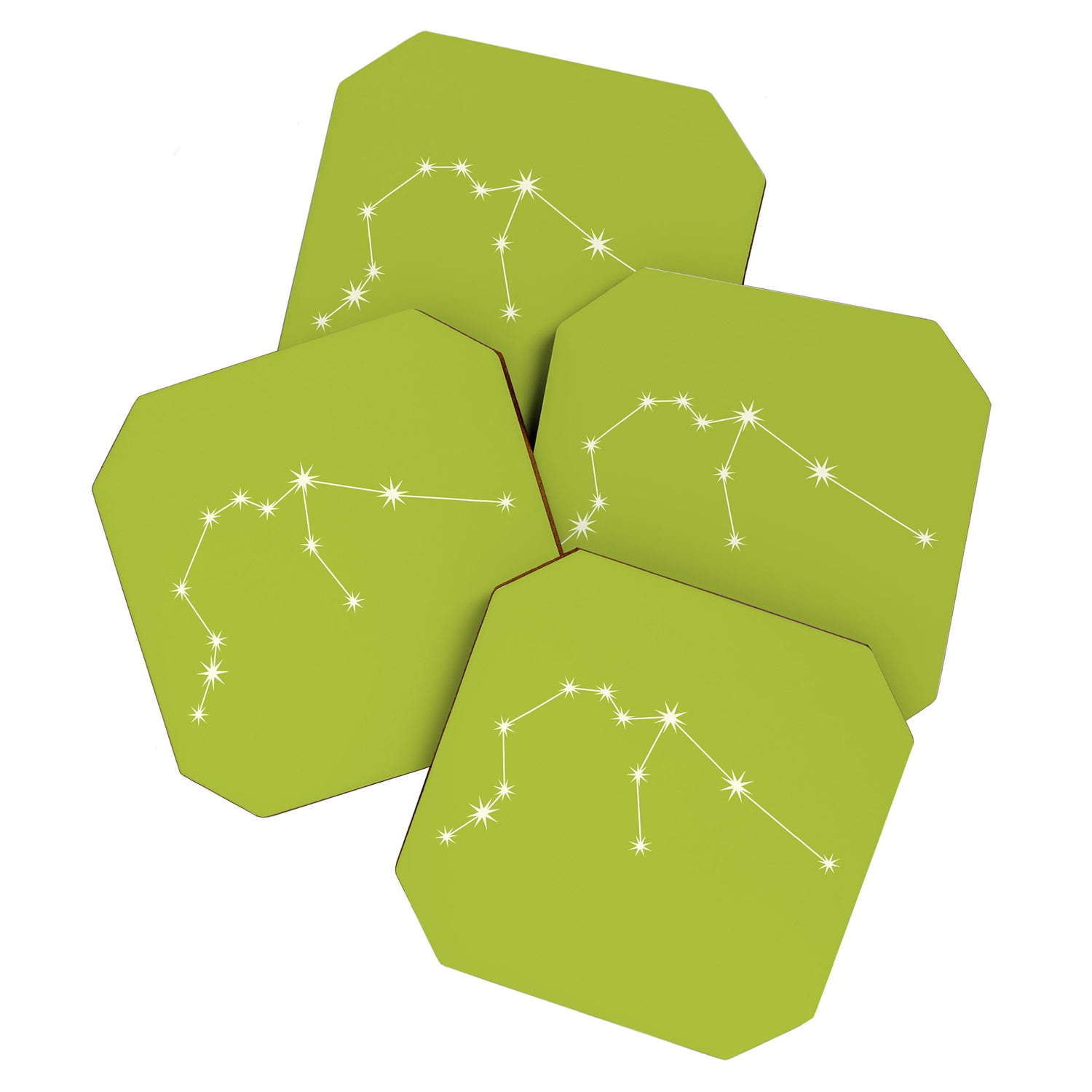 Aquarius Zodiac Star Constellation Line Art Chartreuse Green Coaster Gallery Image 1