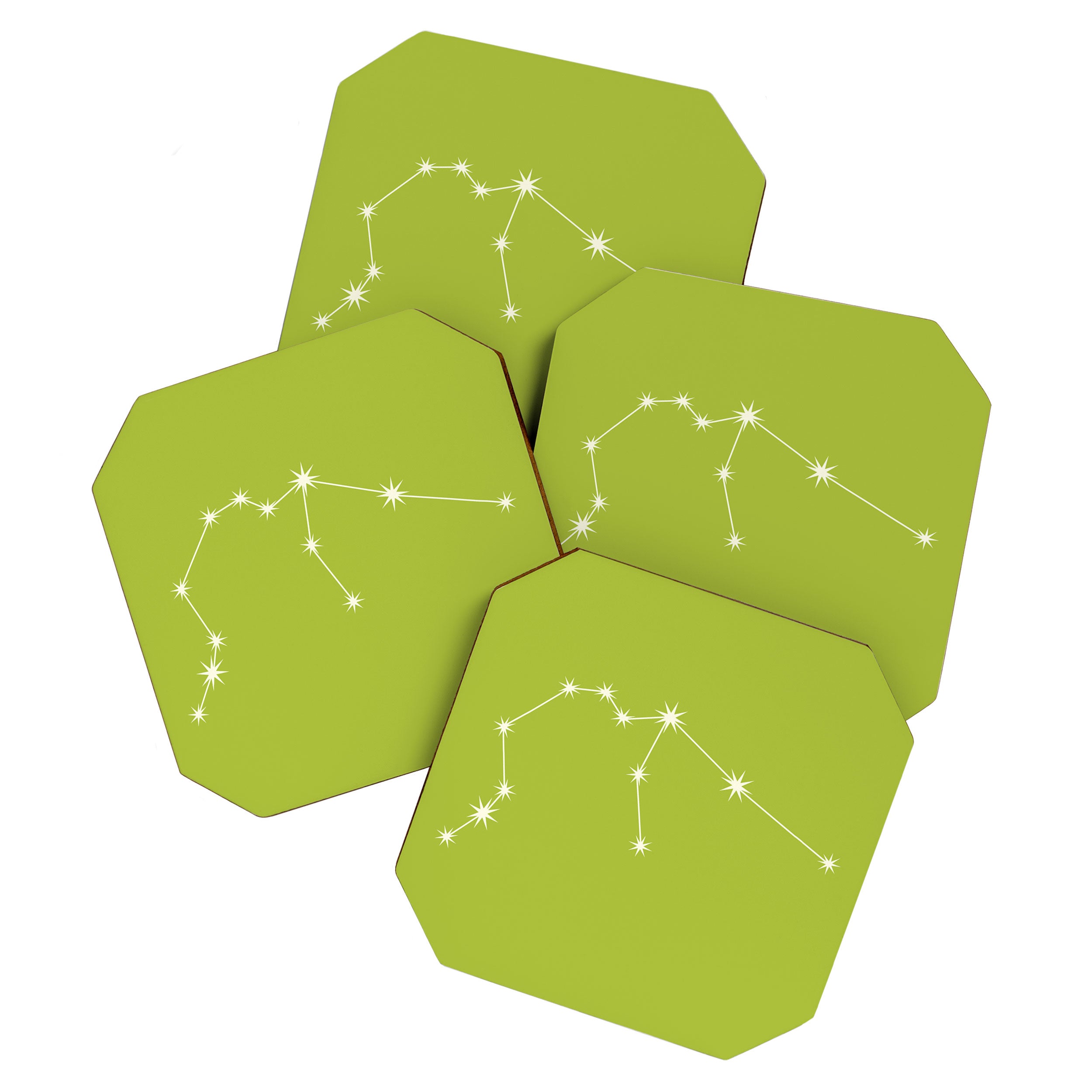 Aquarius Zodiac Star Constellation Line Art Chartreuse Green Coaster Gallery Image 1