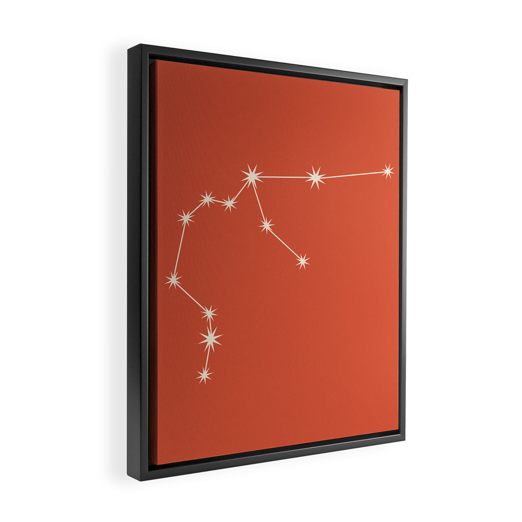 Aquarius Zodiac Star Constellation Line Art Coral Red Framed Canvas Print Gallery Image 2