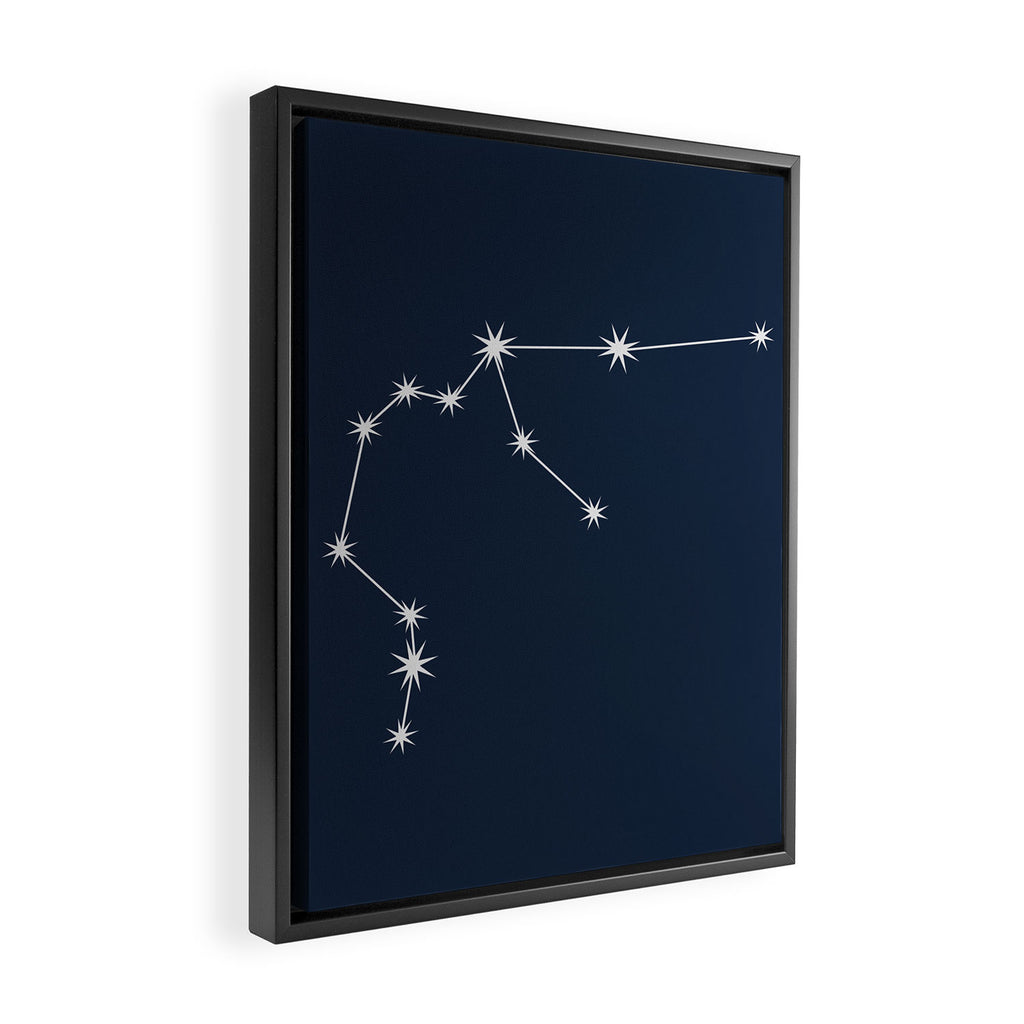 Aquarius Zodiac Star Constellation Line Art Dark Blue Framed Canvas Print Gallery Image 2