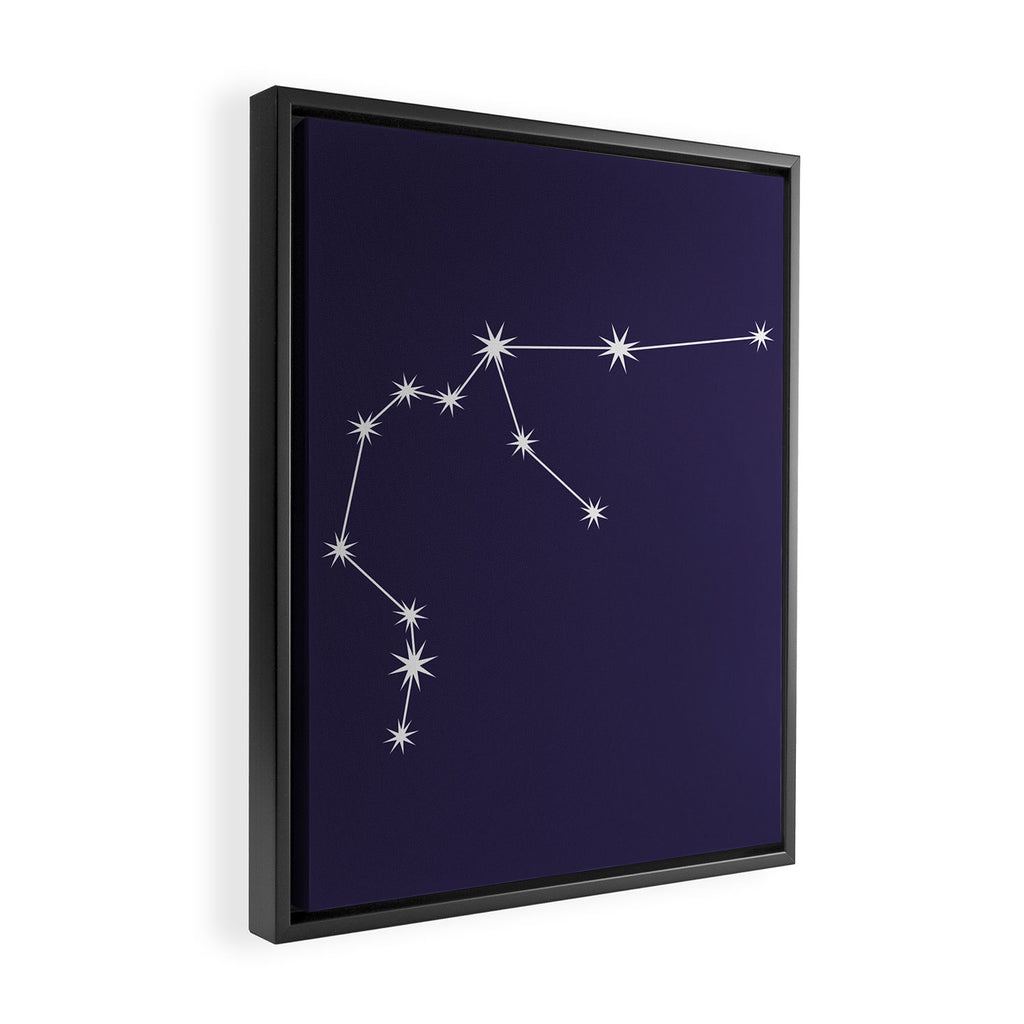 Aquarius Zodiac Star Constellation Line Art Dark Purple Framed Canvas Print Gallery Image 2