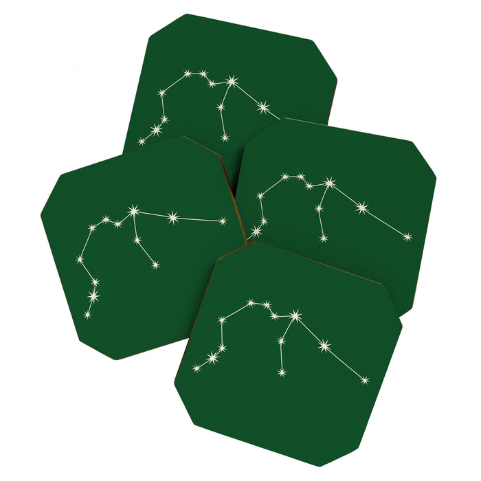 Aquarius Zodiac Star Constellation Line Art Green Coaster Gallery Image 1