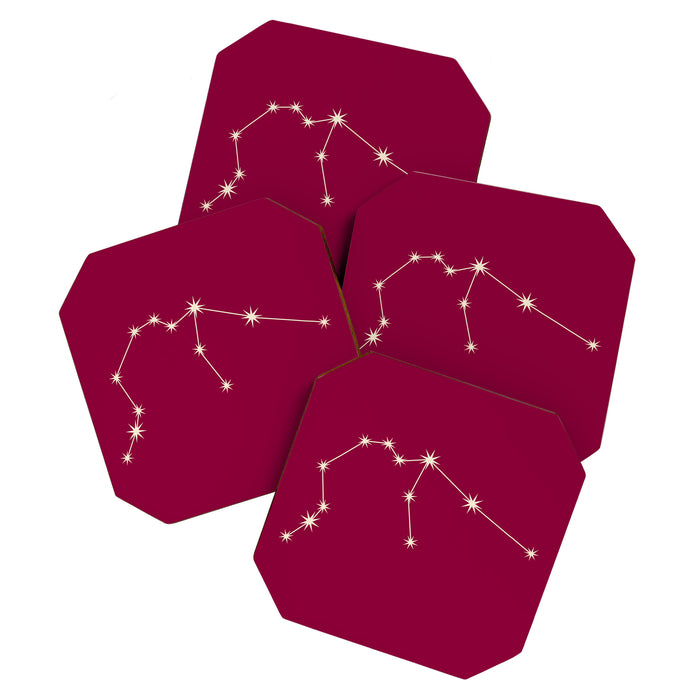 Aquarius Zodiac Star Constellation Line Art Magenta Pink Coaster Gallery Image 1