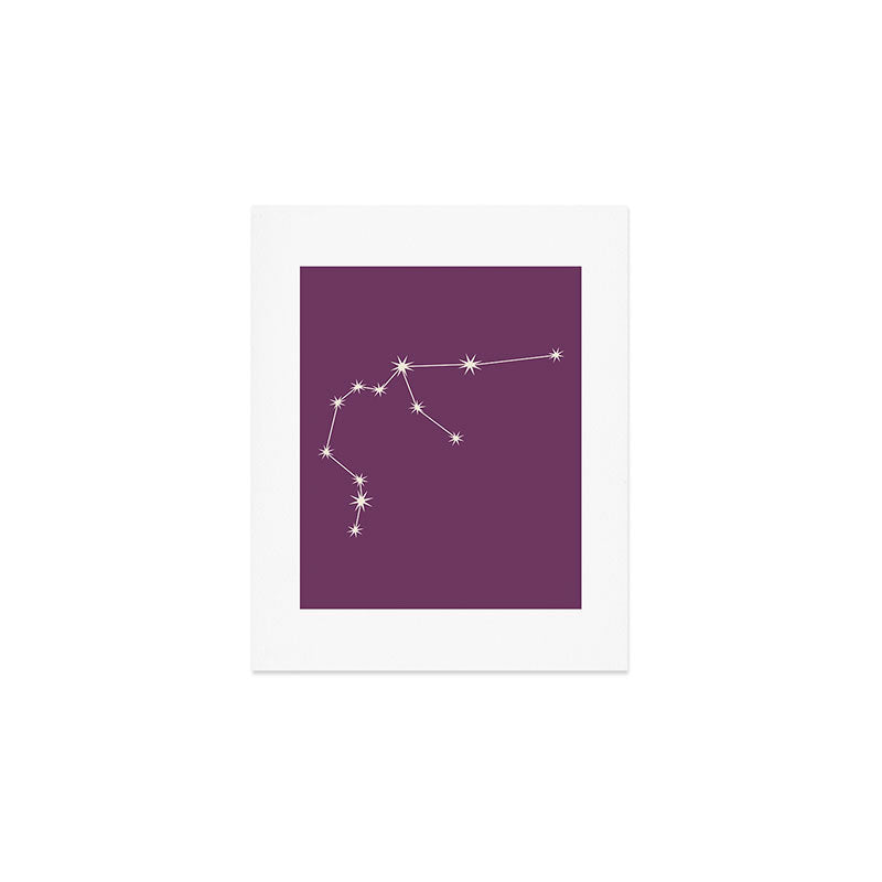 Aquarius Zodiac Star Constellation Line Art Mauve Purple Art Print Gallery Image 1
