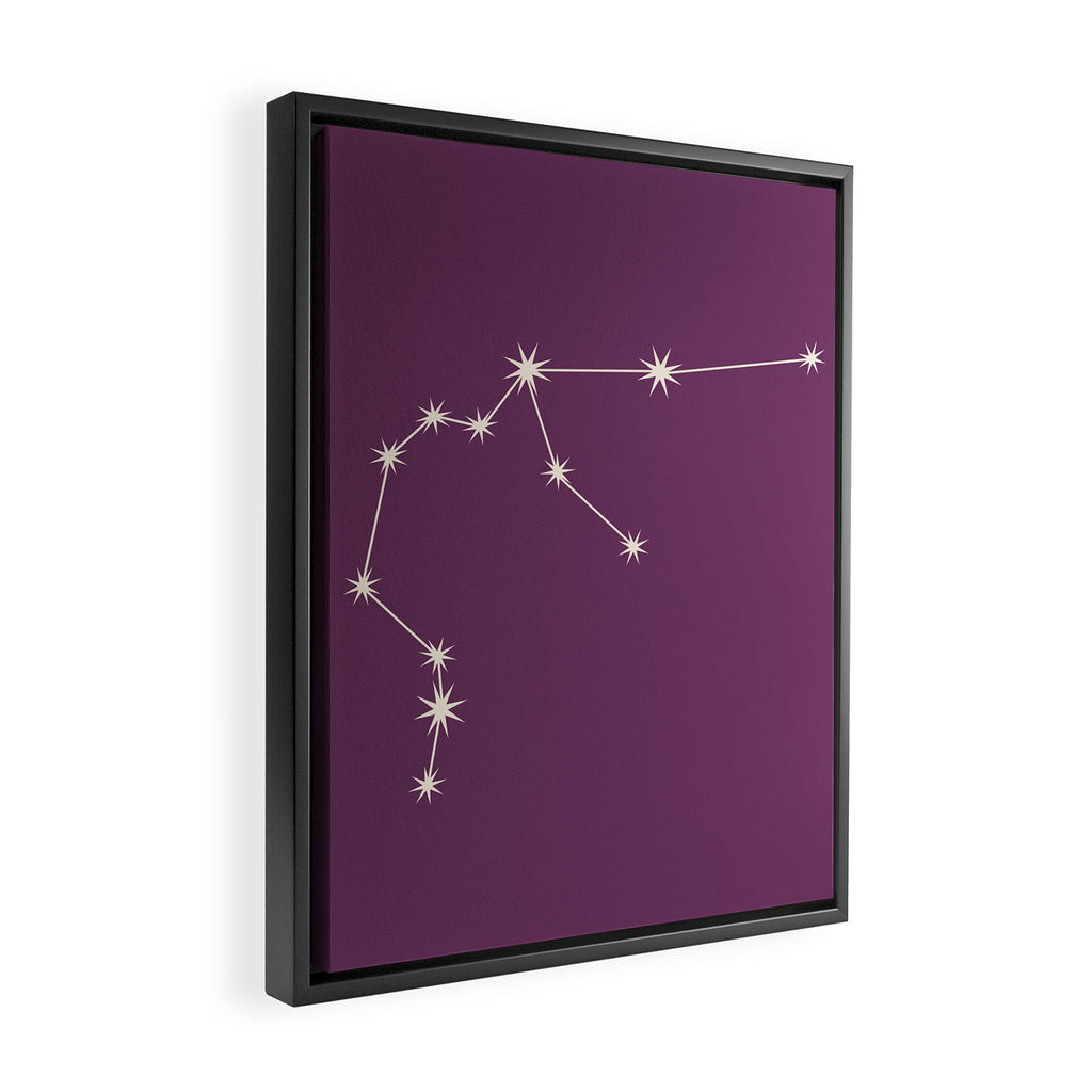 Aquarius Zodiac Star Constellation Line Art Mauve Purple Framed Canvas Print Gallery Image 2