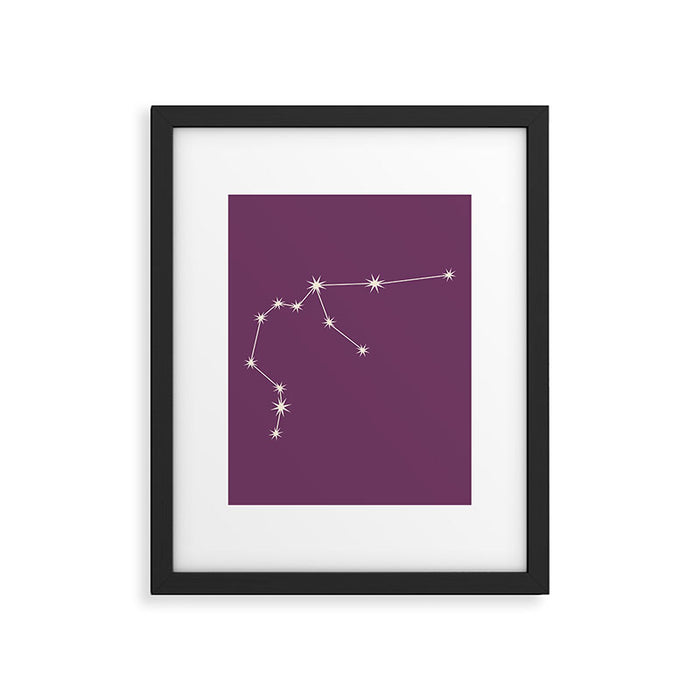 Aquarius Zodiac Star Constellation Line Art Mauve Purple Framed Art Print Gallery Image 1