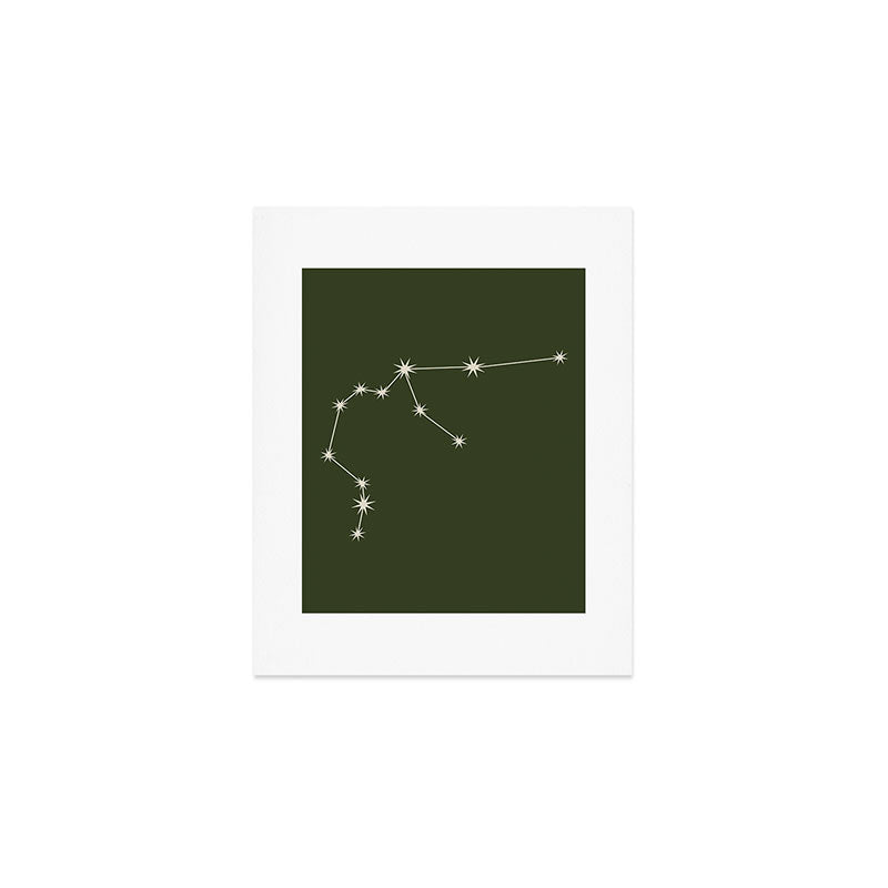 Aquarius Zodiac Star Constellation Line Art Moss Green Art Print Gallery Image 1