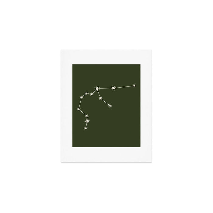 Aquarius Zodiac Star Constellation Line Art Moss Green Art Print Gallery Image 1