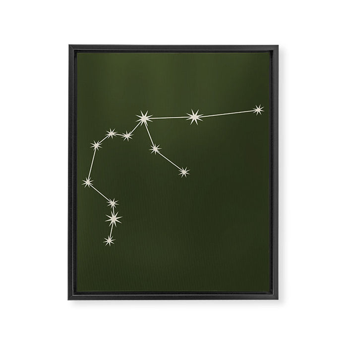 Aquarius Zodiac Star Constellation Line Art Moss Green Framed Canvas Print Gallery Image 1