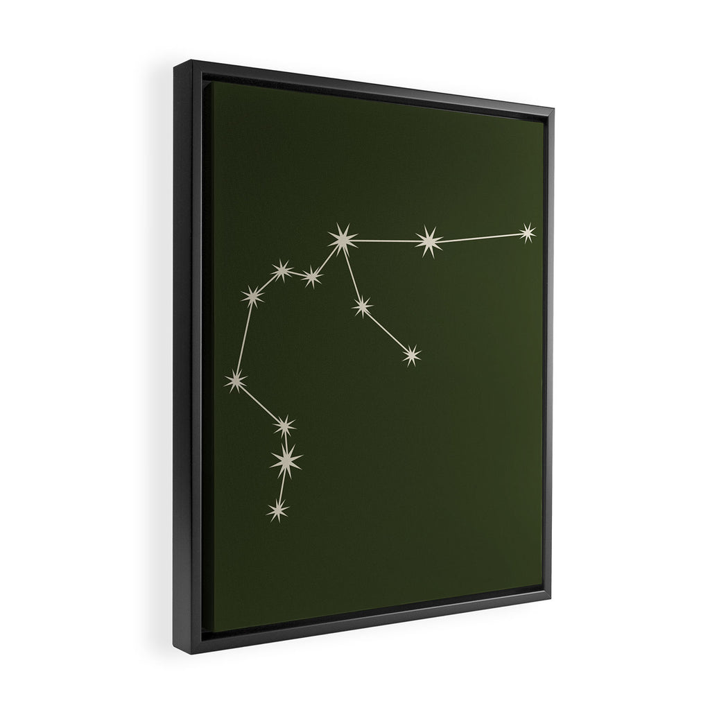 Aquarius Zodiac Star Constellation Line Art Moss Green Framed Canvas Print Gallery Image 2