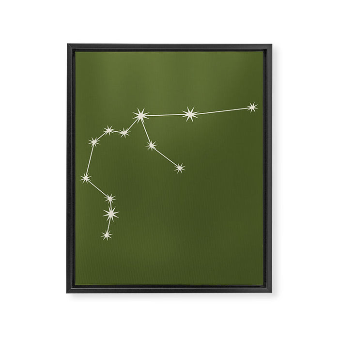 Aquarius Zodiac Star Constellation Line Art Olive Green Framed Canvas Print Gallery Image 1