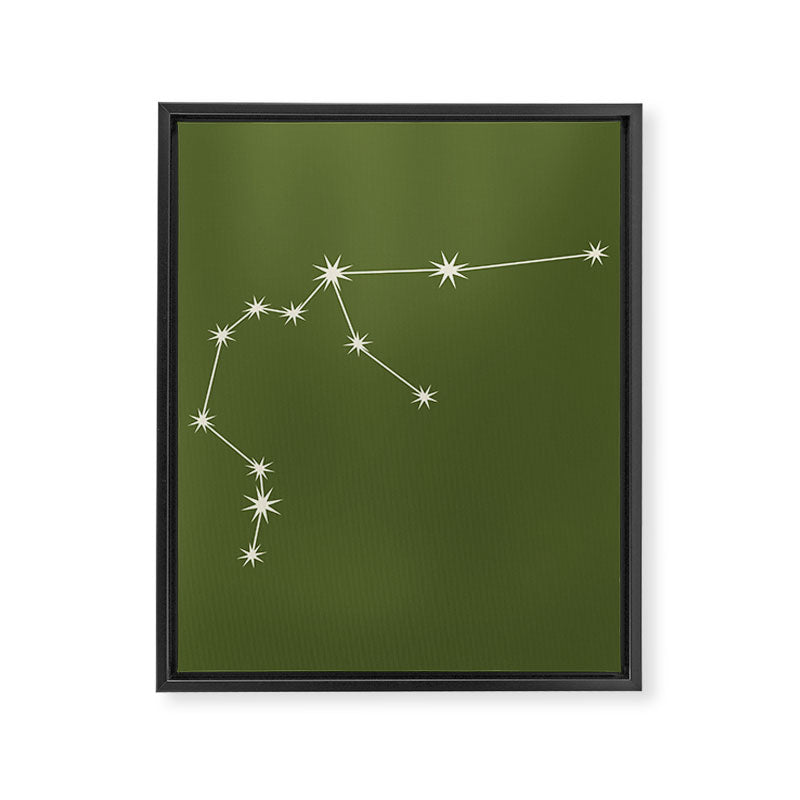 Aquarius Zodiac Star Constellation Line Art Olive Green Framed Canvas Print Gallery Image 8
