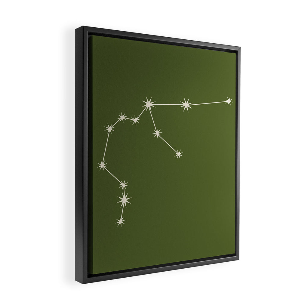 Aquarius Zodiac Star Constellation Line Art Olive Green Framed Canvas Print Gallery Image 2