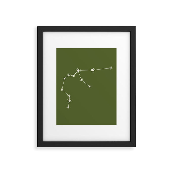 Aquarius Zodiac Star Constellation Line Art Olive Green Framed Art Print Gallery Image 1