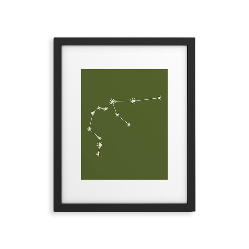 Aquarius Zodiac Star Constellation Line Art Olive Green Framed Art Print Gallery Image 6