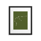 Aquarius Zodiac Star Constellation Line Art Olive Green Framed Art Print Gallery Image 6