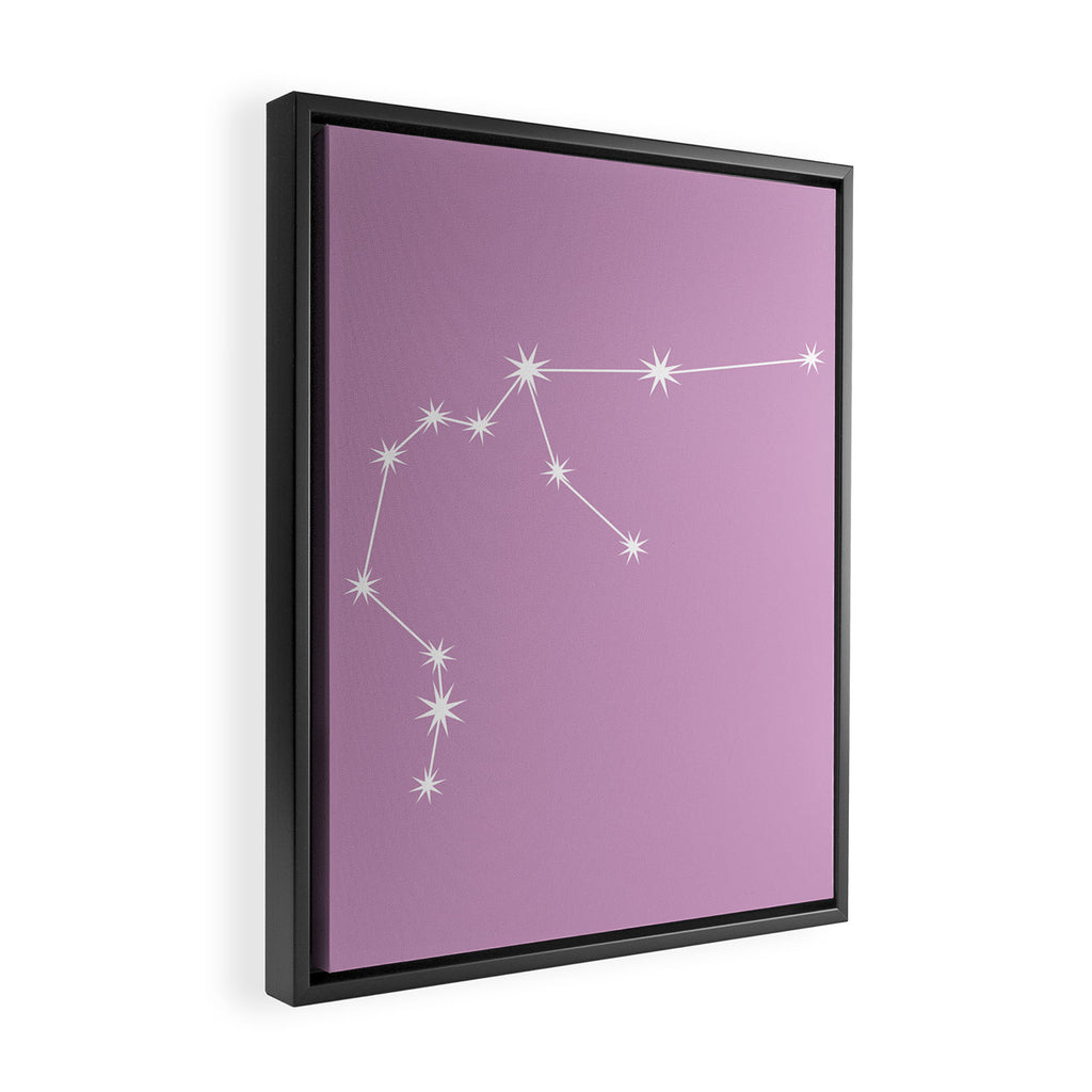 Aquarius Zodiac Star Constellation Line Art Pastel Lilac Framed Canvas Print Gallery Image 2
