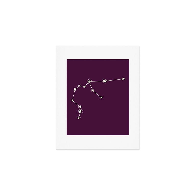 Aquarius Zodiac Star Constellation Line Art Plum Purple Art Print Gallery Image 1