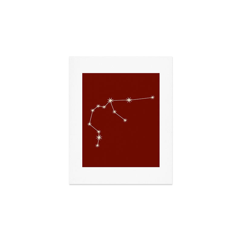 Aquarius Zodiac Star Constellation Line Art Ruby Red Art Print Gallery Image 1