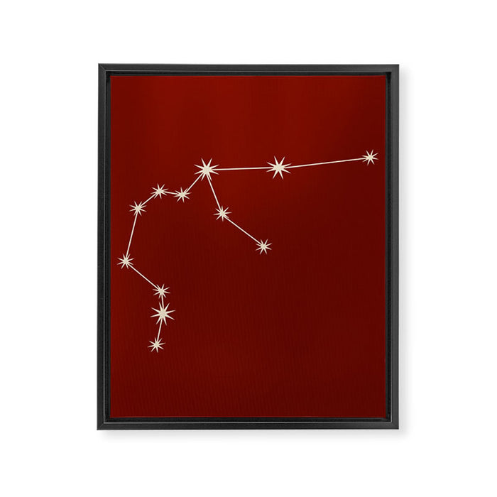 Aquarius Zodiac Star Constellation Line Art Ruby Red Framed Canvas Print Gallery Image 1