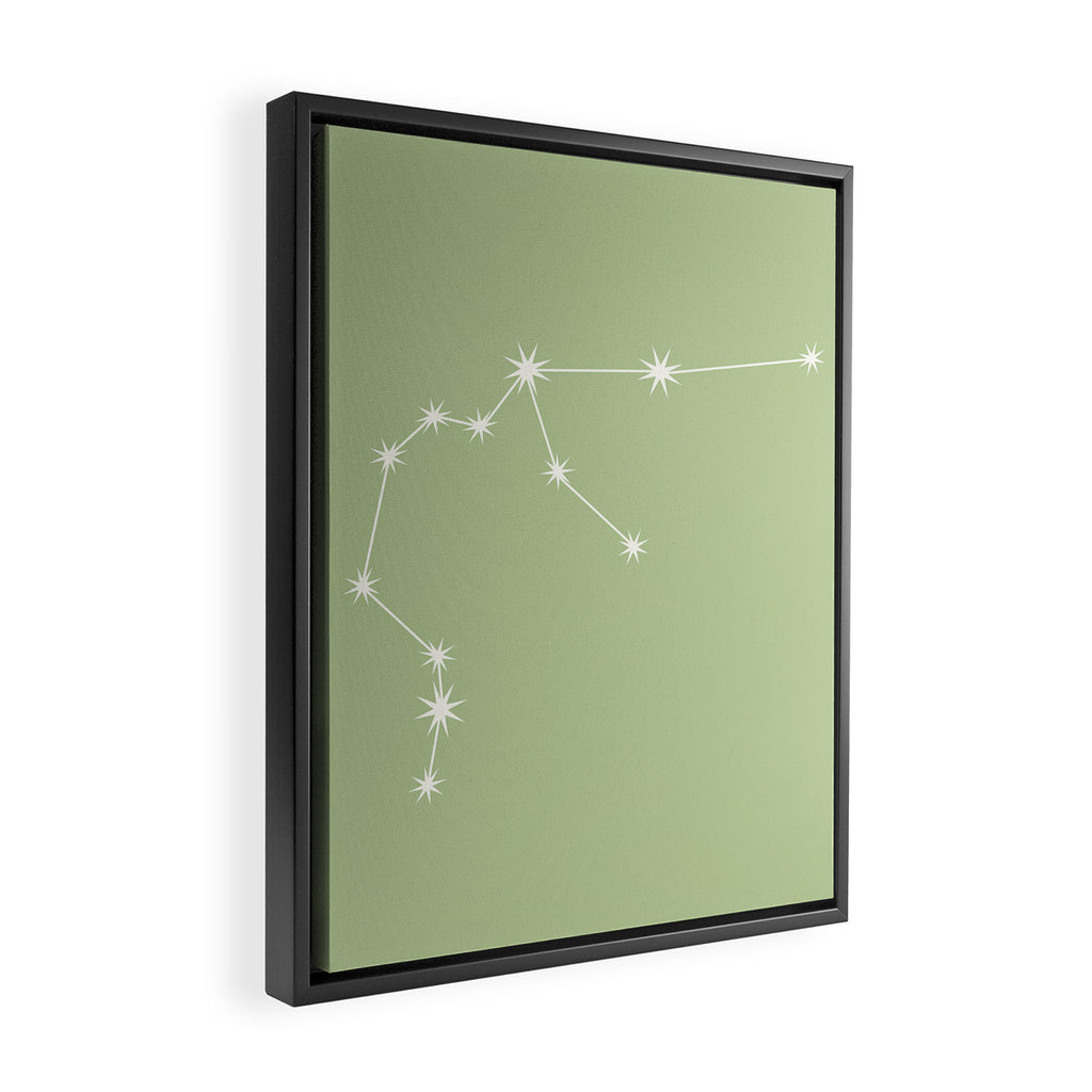 Aquarius Zodiac Star Constellation Line Art Soft Green Framed Canvas Print Gallery Image 2