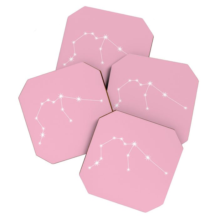 Aquarius Zodiac Star Constellation Line Art Soft Pink Coaster Gallery Image 1