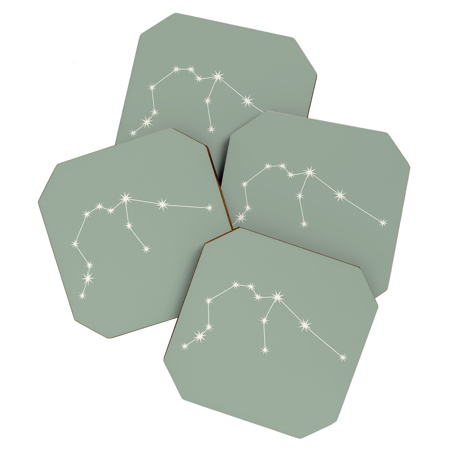 Aquarius Zodiac Star Constellation Line Art Soft Sage Coaster Gallery Image 1