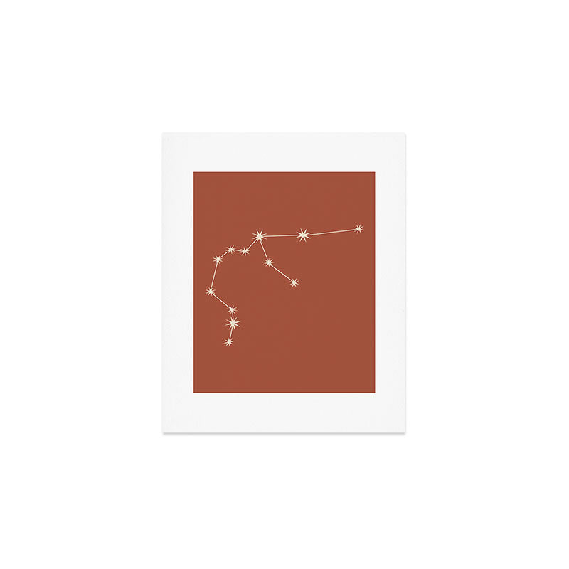 Aquarius Zodiac Star Constellation Line Art Terracotta Red Art Print Gallery Image 1