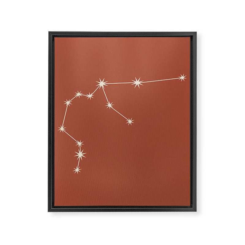 Aquarius Zodiac Star Constellation Line Art Terracotta Red Framed Canvas Print Gallery Image 8