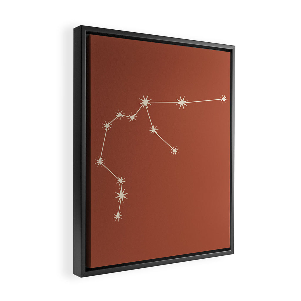 Aquarius Zodiac Star Constellation Line Art Terracotta Red Framed Canvas Print Gallery Image 2