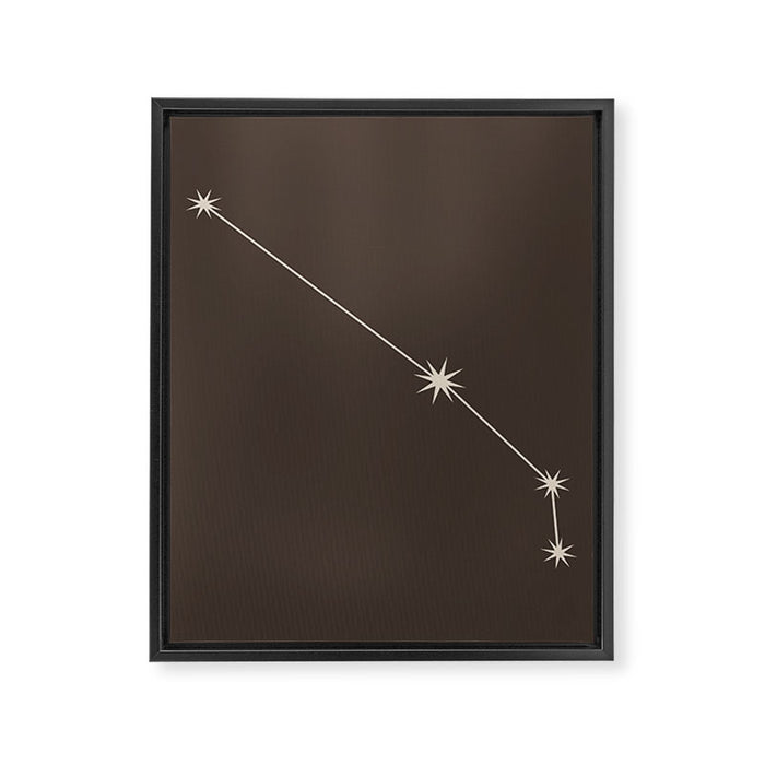 Aries Zodiac Star Constellation Line Art Coffee Brown Framed Canvas Print Gallery Image 1