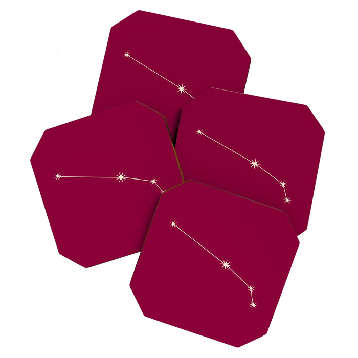 Aries Zodiac Star Constellation Line Art Magenta Pink Coaster Gallery Image 1