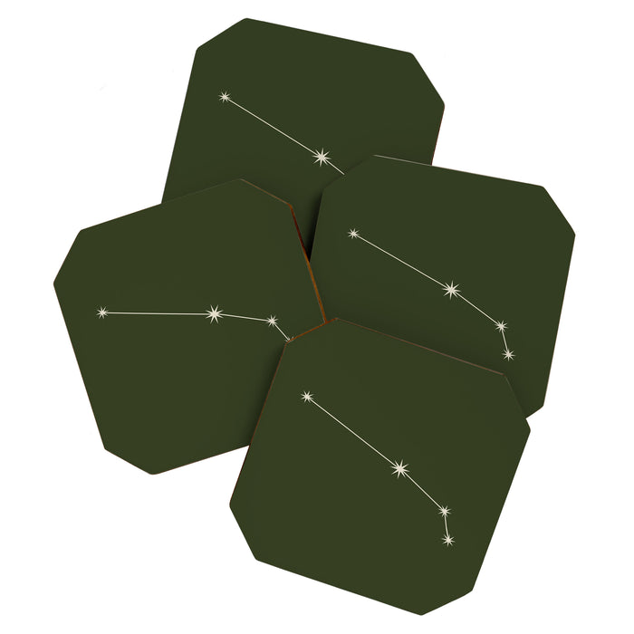 Aries Zodiac Star Constellation Line Art Moss Green Coaster Gallery Image 1