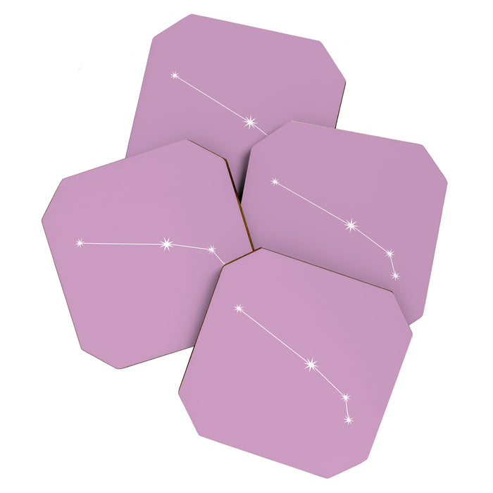 Aries Zodiac Star Constellation Line Art Pastel Lilac Coaster Gallery Image 1