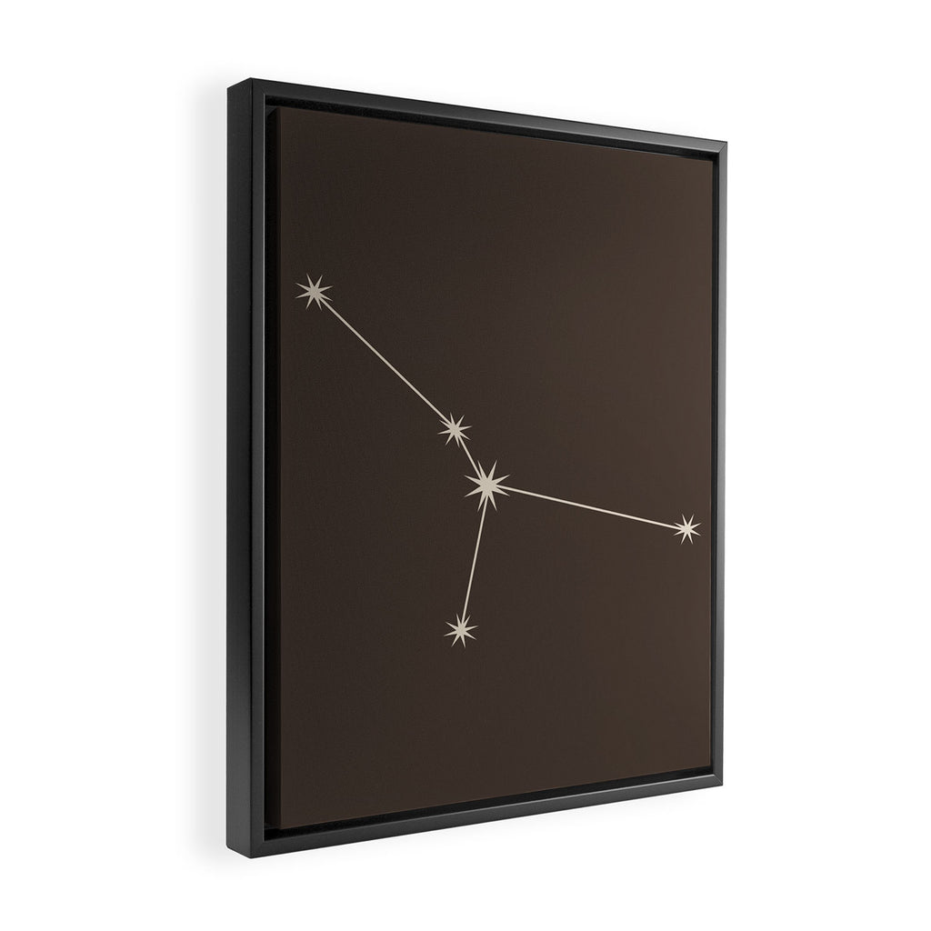 Cancer Zodiac Star Constellation Line Art Coffee Brown Framed Canvas Print Gallery Image 2
