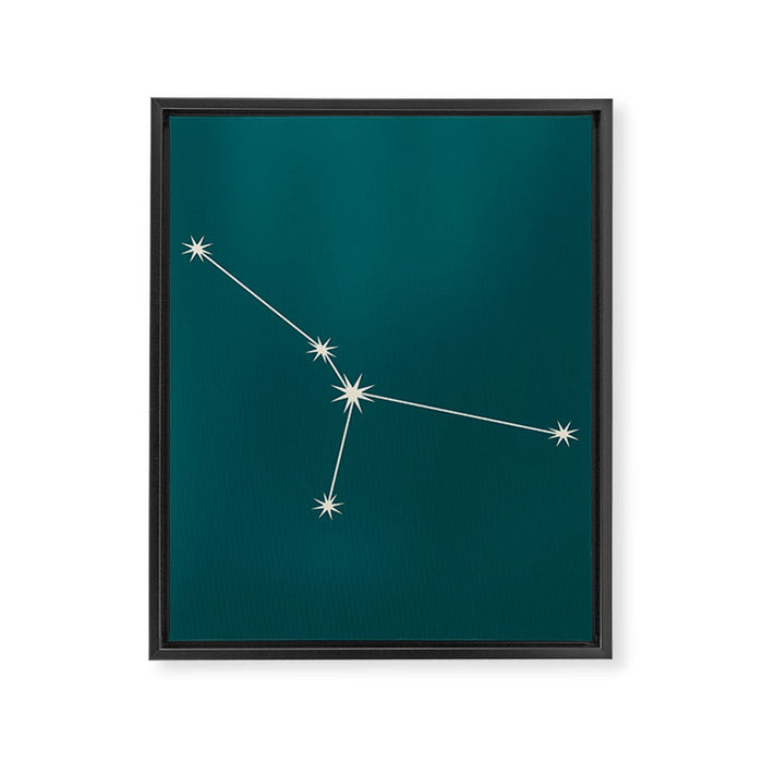 Cancer Zodiac Star Constellation Line Art Deep Teal Framed Canvas Print Gallery Image 1