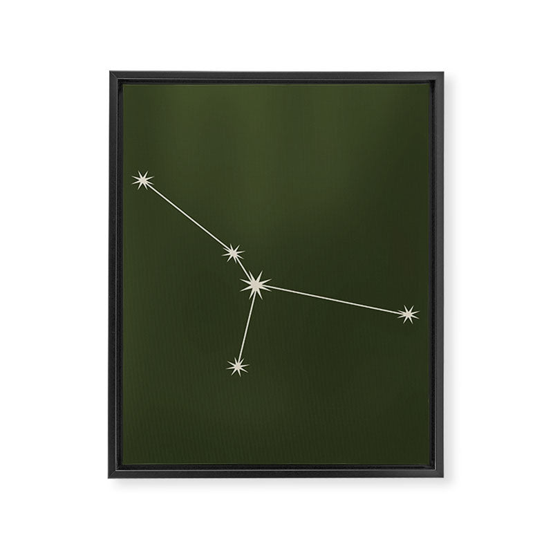 Cancer Zodiac Star Constellation Line Art Moss Green Framed Canvas Print Gallery Image 8