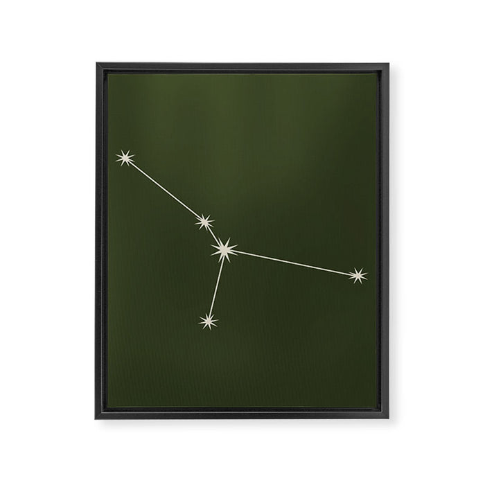 Cancer Zodiac Star Constellation Line Art Moss Green Framed Canvas Print Gallery Image 1