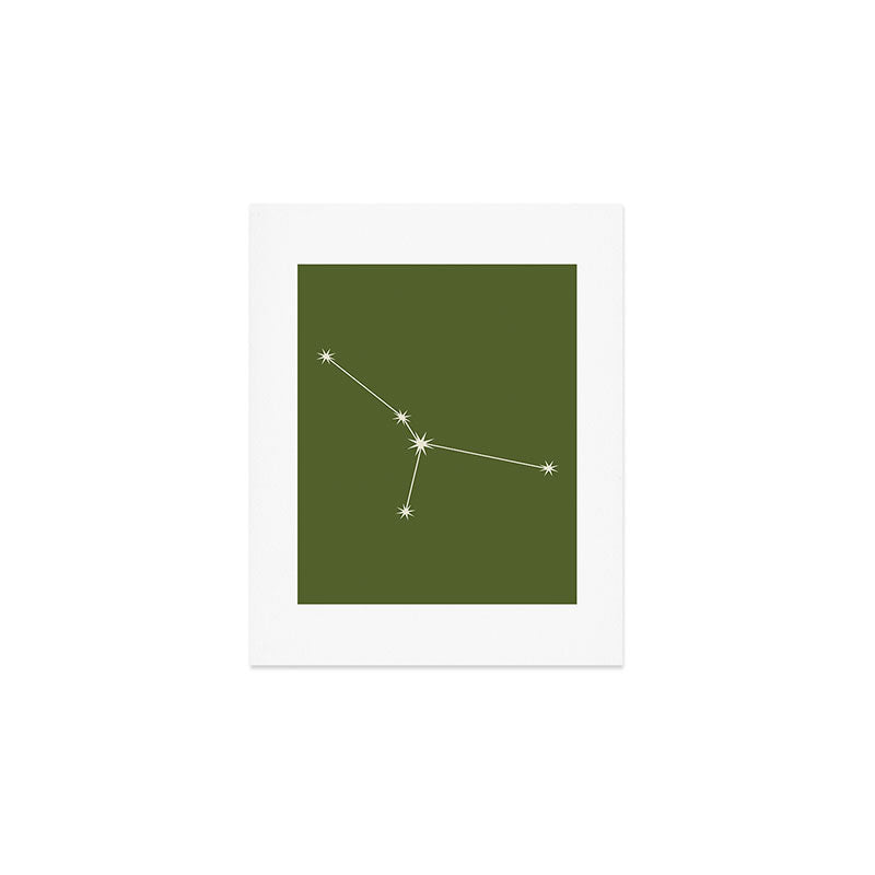 Cancer Zodiac Star Constellation Line Art Olive Green Art Print Gallery Image 1