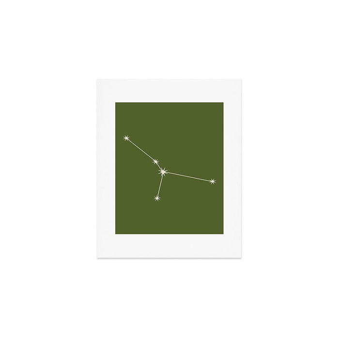 Cancer Zodiac Star Constellation Line Art Olive Green Art Print Gallery Image 1