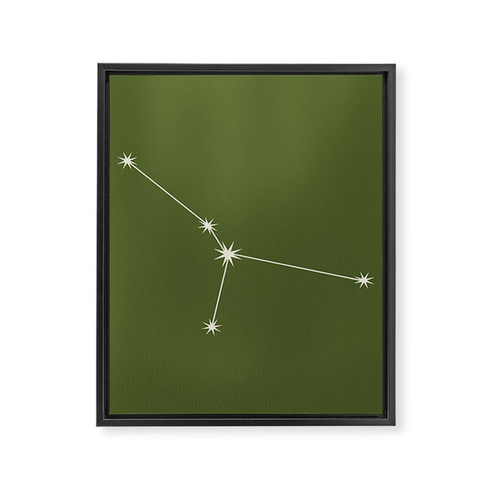 Cancer Zodiac Star Constellation Line Art Olive Green Framed Canvas Print Gallery Image 1
