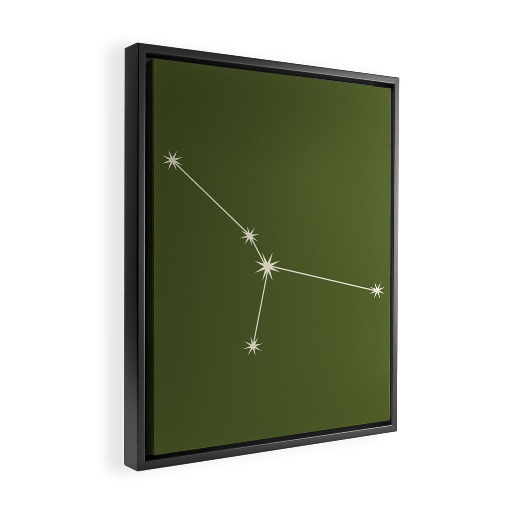 Cancer Zodiac Star Constellation Line Art Olive Green Framed Canvas Print Gallery Image 2